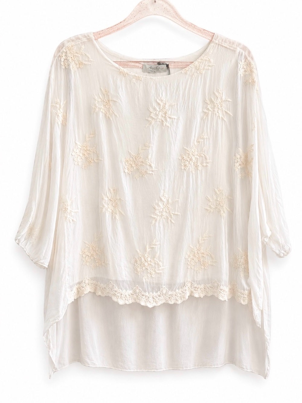 Angela Moda Made in Italy Silk Blend Embroidered Boho Tunic M